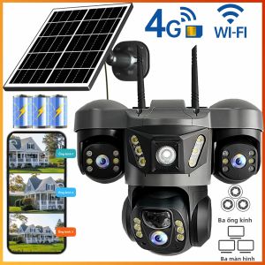 Camera IP Năng Lượng Mặt Trời V380 Pro 15MP WiFi Với Ba Ống Kính Camera An Ninh Ngoài Trời HD Mạng 4G Chống Nước Tích Hợp Pin