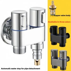 Washing Machine Double Outlet Faucet Automatic Water Stop Valve Anti-rust G1/2 Connector One In and Two Out Faucet Angle Valve