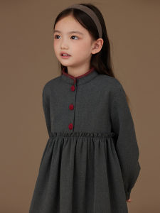 Thickened Warmth Flag Robe Collar Fleece Lined Dress Coat for Girls Winter Clothing Childrens Fashion Sweet StyleHZ