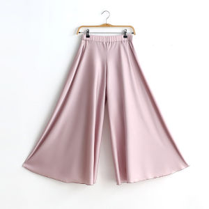 กางเกงโยคะเอวสูงผ้าซาตินระบายอากาศได้ดีสำหรับผู้หญิง กางเกงโยคะเต้นรำขาบานสไตล์ใหม่ฤดูร้อน ผ้าไหมเทียม ทรงหลวม ใส่สบาย