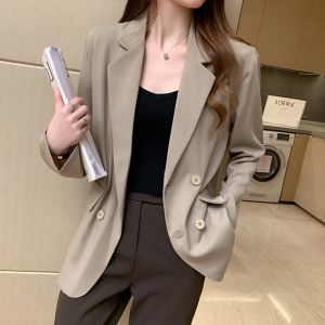 Casual Loose Fit Long Sleeve Thin Suit Jacket for Women Professional Office Anti-Wrinkle Iron-Free Spring Autumn Top