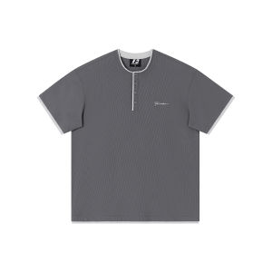 FORNINES | Slim Fit Henry Neck Waffle Short Sleeve T-shirt
