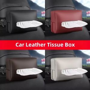 Leather Car Tissue Box Holder Car Center Console Armrest Napkin Box Sun Visor Backseat Tissue Case with Fix Strap Car Storage Supplies