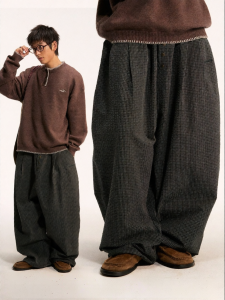 JNXS | Vintage Patterned Loose-fit Drawstring Trousers