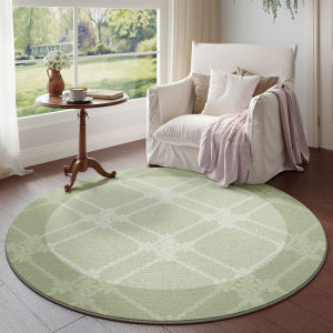Antique Green Retro Floral Easy Clean Circular Rug