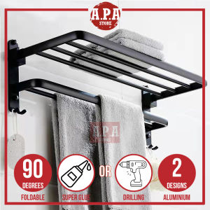 APA Multifunction Hang Towel Bar Rack Foldable Toilet Storage Bathroom Holder Hook Premium Aluminum Organizer Tuala Rak Bilik Air