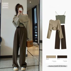Fashionable Korean Style Two-Piece Set Autumn Clothes Sweet High Waist Long Sleeve Dress Slimming Concealing Skirt for Women