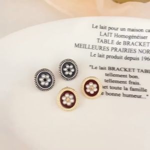 S925 silver needle Korean French retro  womens round pearl flower  no fade new trendy ear jewelry