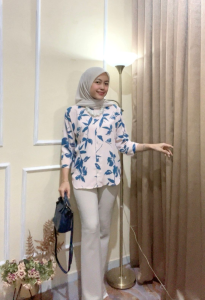 Promo!!! kemeja wanita motif bunga lengan panjang jumbo ld120 korean kekinian viral 2024