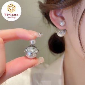 Viviann Original Design Zircon Pearl Earrings New Korean Light Luxury Pearl Flower Stud Earrings Ladies Fashion Crystal Elegant Jewelry Everyday Party Gift Cute Pearl Studs Hoop Earrings for Women