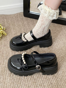 French Vintage Mary Jane Womens Thick Heel Single Shoes Pearl Butterfly Knot Skirt Matching Spring Autumn Season Fashion Shoes