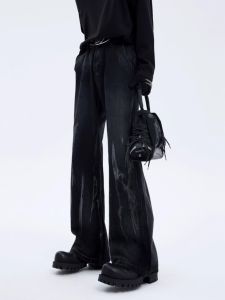 American Vibe Bootcut Trousers Mens Summer High Street Handsome Denim Boys Gradient Color Retro Washed Pants Fashion