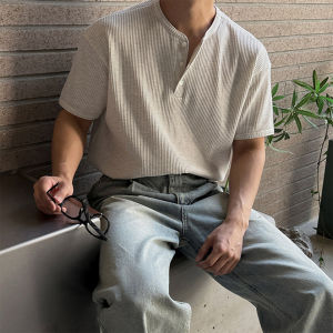 Ssumenam | Elegant Henley Collar Casual T-shirt