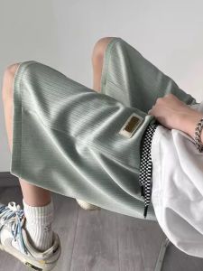 Ice Silk Casual Pants Mens Summer Thin Loose Large Size Straight Tube Beach American Retro Sports Five-Point Shorts