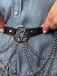 Thắt Lưng Dây Đeo Bụng Bằng Da PU Kiểu Gothic Punk Nữ Có Thể Điều Chỉnh Kèm Dây Xích Phụ Kiện Thời Trang Phong Cách Đường Phố