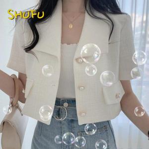 SHUFU 2625 Ready Stock short sleeve blazers for women formal korean casual plain croptop loose tops
