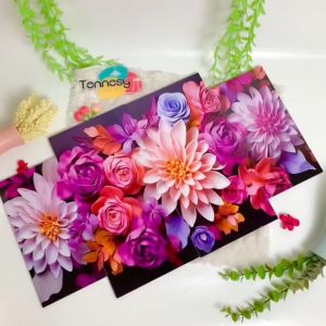 TENNESY Hiasan Dinding Aesthetic 1 Set Bunga 3D Floral Flowers Paper Art 4 Panel Wall Decor Rumah