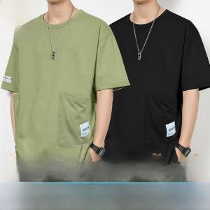 Thin Japanese Leisure Short Sleeve Mens Ice Silk Cool Feeling Loose Plus Size T-shirt 2024 Summer Quick-Drying Multi-Pocket Tops