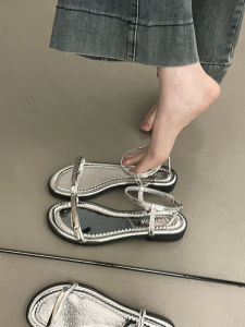 XUJIA | French Silver Flat Sandals