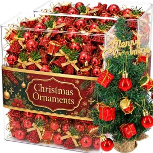 6Pcs Glittery Five Pointed Star Christmas Ornament with Red Berries Hanging Pendant for Xmas Tree New Year Party Decor