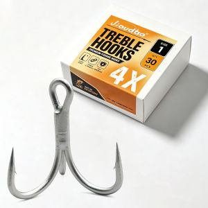 JIOUDAO | 4X Treble Fishing Hooks Barbed Triple Hooks 8 Sizes 8#-3/0# 30 Pcs Per Box for Saltwater Freshwater Lures