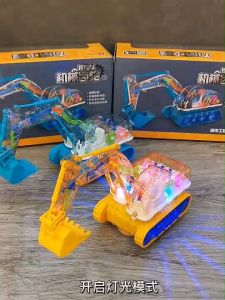 Electric transparent gear excavator universal music light digging truck engineering vehicle boy toys