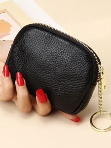 Authentic Leather Tactile Feel Clutch Purse Work Clothing Zipper Coin Purse Large Capacity Key Case Coin Storage Bag Certificate Card Holder
