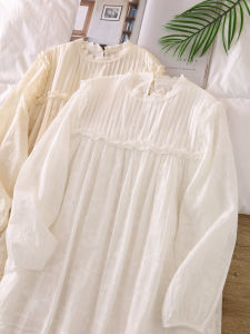 Sweet Embroidered Pure Cotton Long Sleeve Princess DressAccordion Pleats Womens Fashion Autumn Season Loose Waist Style