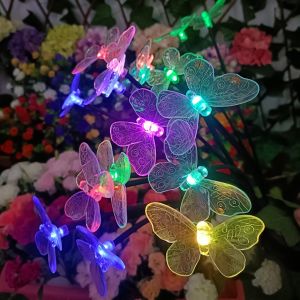 1PC 6LED solar transparent butterfly ground plug lightperfect for gardencampingoutdoor partieslawn landscape decoration