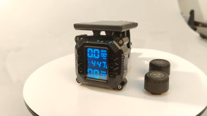 Motorcycle TPMS Wireless Tire Pressure Monitoring System with 2 Sensors LCD Display IP67 Waterproof and Dustproof Wireless Solar Charging Motorcycle Alarm and Motorcycle Tire Temperature Alarm