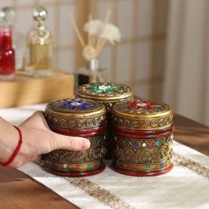 กล่องไม้จิ้มฟัน กล่องเก็บไม้จิ้มฟัน กล่องไม้จิ๋ว กล่องไม้กลม กล่องเก็บของ กล่องเล็ก กล่องผ้าฝ้าย กล่องประดับด้วยกระจกสีสวยงาม