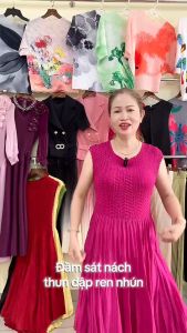 Đầm suông sát nách thun dập ren nhún co dãn thoải mái