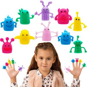 10pcs Cute Finger Puppets Toys for Kids Soft Rubber Stretchy Mini Monster Finger Puppet Fidget Doll Toys for Role PlayingPartyChristmas