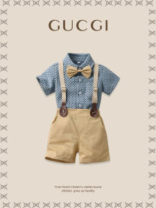 Bé Trai Một Tuổi Mùa Hè Mùa Hè Thoải Mái Cotton Vải Bông Polyester Bộ Sọc西装 Với Quần Yếm Dành Cho Lễ抓周 Quần Áo Trẻ Em