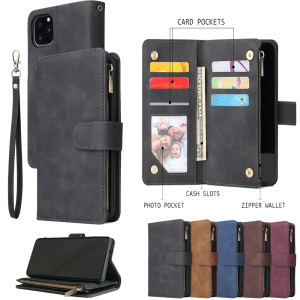 Premium Leather Wallet Case For iPhone 16 15 14 13 12 11 17 Pro Max Plus 17Air 16e Zipper Wallet Card Slots Magnetic Flip Cover