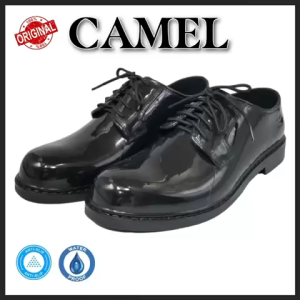 Camel Mens waterproof and Non-Slip Black security and school shoes with lace in Glossy look