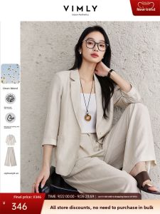 Vimly | Oatmeal Linen Business Suit Set for Women