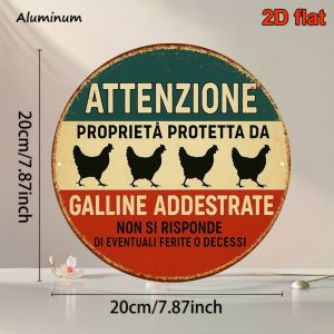 2D Italian Wooden Round Plate Retro Decorative Sign Caution Well-Trained Chickens Rural Farm Decorative Kitchenware Gadget