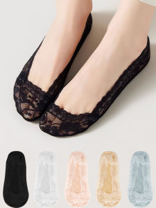 ถุงเท้าข้อสั้นซิลิโคนแบบซ่อนสำหรับผู้หญิง สีพื้นเรียบ ผ้าลูกไม้ลายดอกไม้ สวมใส่สบาย ไม่ลื่น ระบายอากาศได้ดี เหมาะสำหรับฤดูร้อน