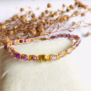 Gelang Batu Tali Macrame with Golden Spacer ala Hongkong