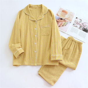 Áo Ngủ Cotton Sọc Đơn Giản Cho Nam Và Nữ Quần Dài Tay Dài Quần Dài Mặc Ở Nhà Mùa Xuân Hè Áo Ngủ Mỏng