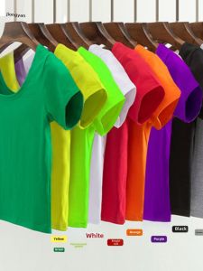 JingYan White Short Sleeve U-Neck Womens T-Shirt Slim Fit Short Style Summer Small Shirt Pure Color Commute Simple Style