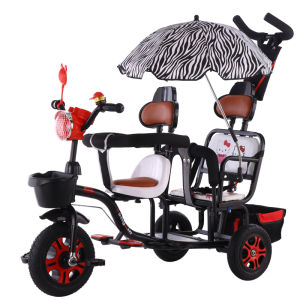 Double Seat Childrens Tricycle Baby Pedal Car Twin Pushchair Can Carry People Toddler Toy Slide Baby Utility Vehicle