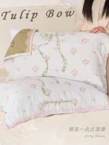 Pure Cotton Muslin Pillowcase with Butterfly Knot for Women Absorbent Breathable Oil Control Single Person Pillow Cover