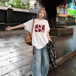 T-Shirt Wanita Ukuran Besar Premium Lengan Pendek Katun Combed 24S Tebal & Adem Motif Vintage Edgy Amerika Streetwear Desain Unik Oversize Slim Fit Awet Muda Produk Eropa Manis dan keren Modis Nyaman Santai Tops Pullover Kerah Bulat Pakaian couple