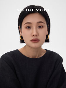 MUYANG Moon Tooth Womens Gold Colorful Fashion Earrings Luxury Sensation New 2025 Model Simple Circle Alloy Ear Jewelry