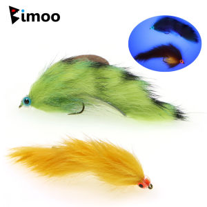 6PCS Rabbit Fur Zonker Baitfish Streamers Flies With Luminous 3D Eyes Fish Mask For Trout Bass Pike Fly Fishing Lure Baits