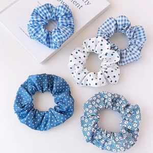 HOVELSHOP Ikat Rambut Scrunchie Motif Polos Kerut Gaya Korea Aesthetic Rubber Band Wanita