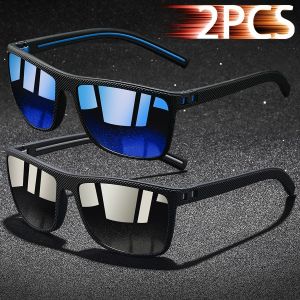 2PCS Fashion Classic square UV400 Sunglasses Men Women Driving   Fishing  Colorful Trendy Lightweight Outdoor Goggles