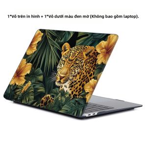 Ốp Lưng Cứng In Họa Tiết Da Báo Cho MacBook Air 13/15 M4/M5 Pro 14/16 M1 Kèm Vỏ Bảo Vệ Bằng Neoprene Và Nắp Đáy Đen Mờ